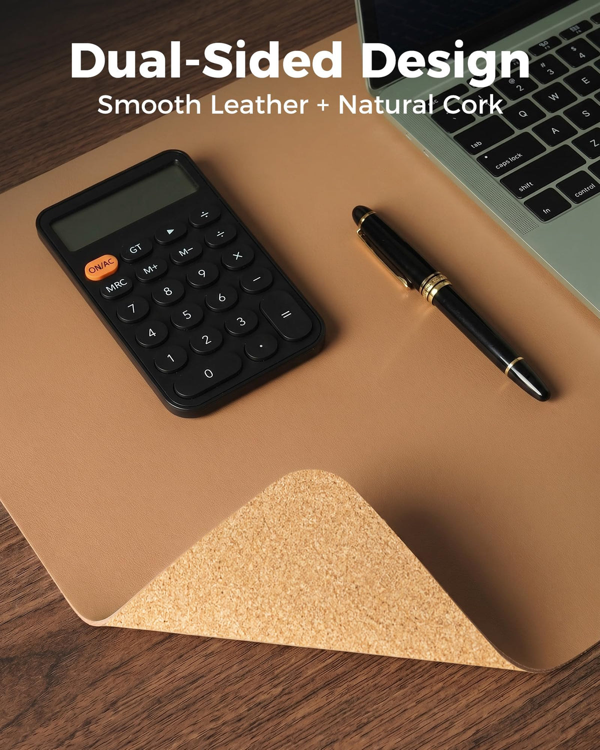 Aothia Dual-Sided Desk Pad - Leather Desk Mat, Natural Cork Desk Pad Protector, Large Mouse Pad for