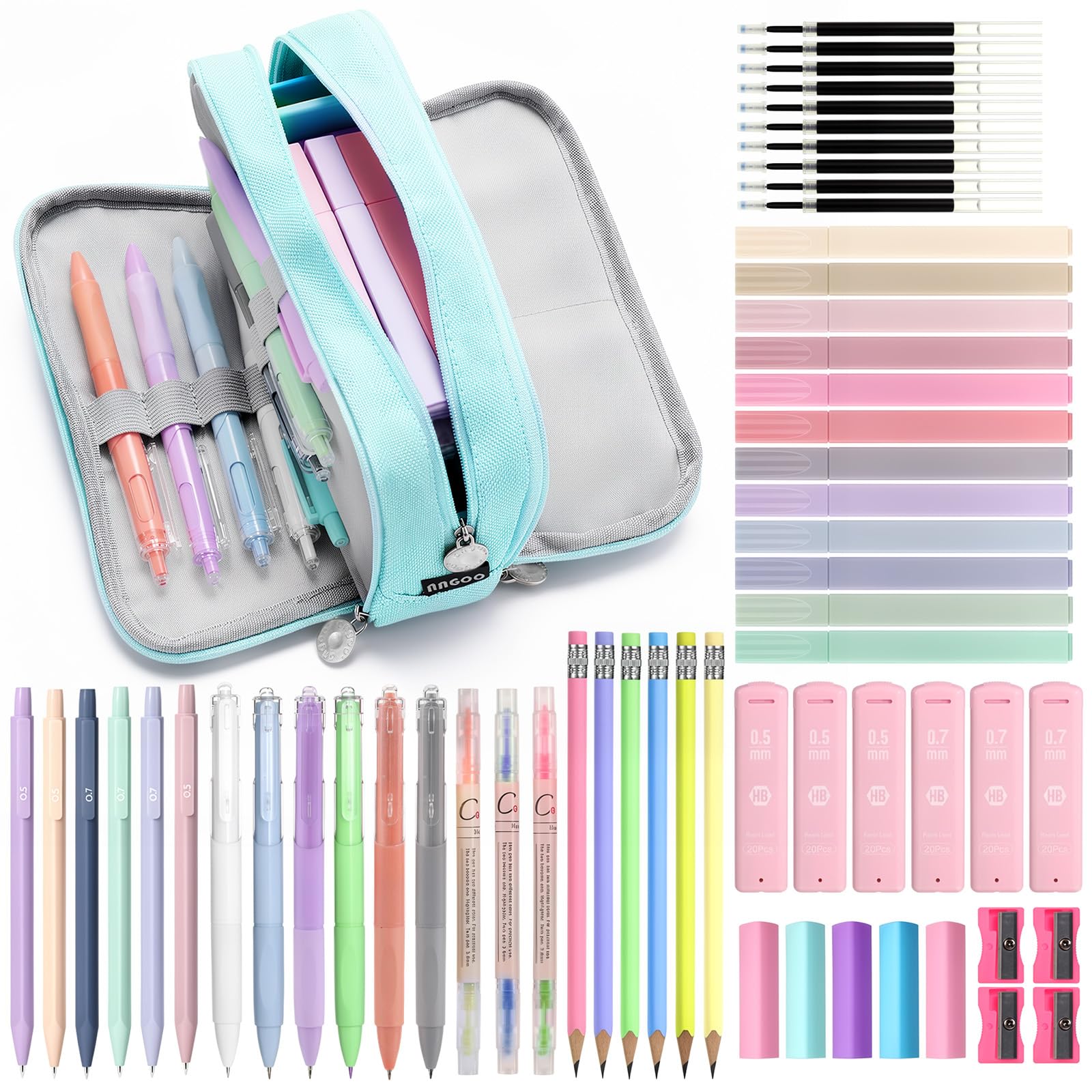 MoKo Pencil Case with Supplies, 59Pcs Aesthetic School Set, Blue