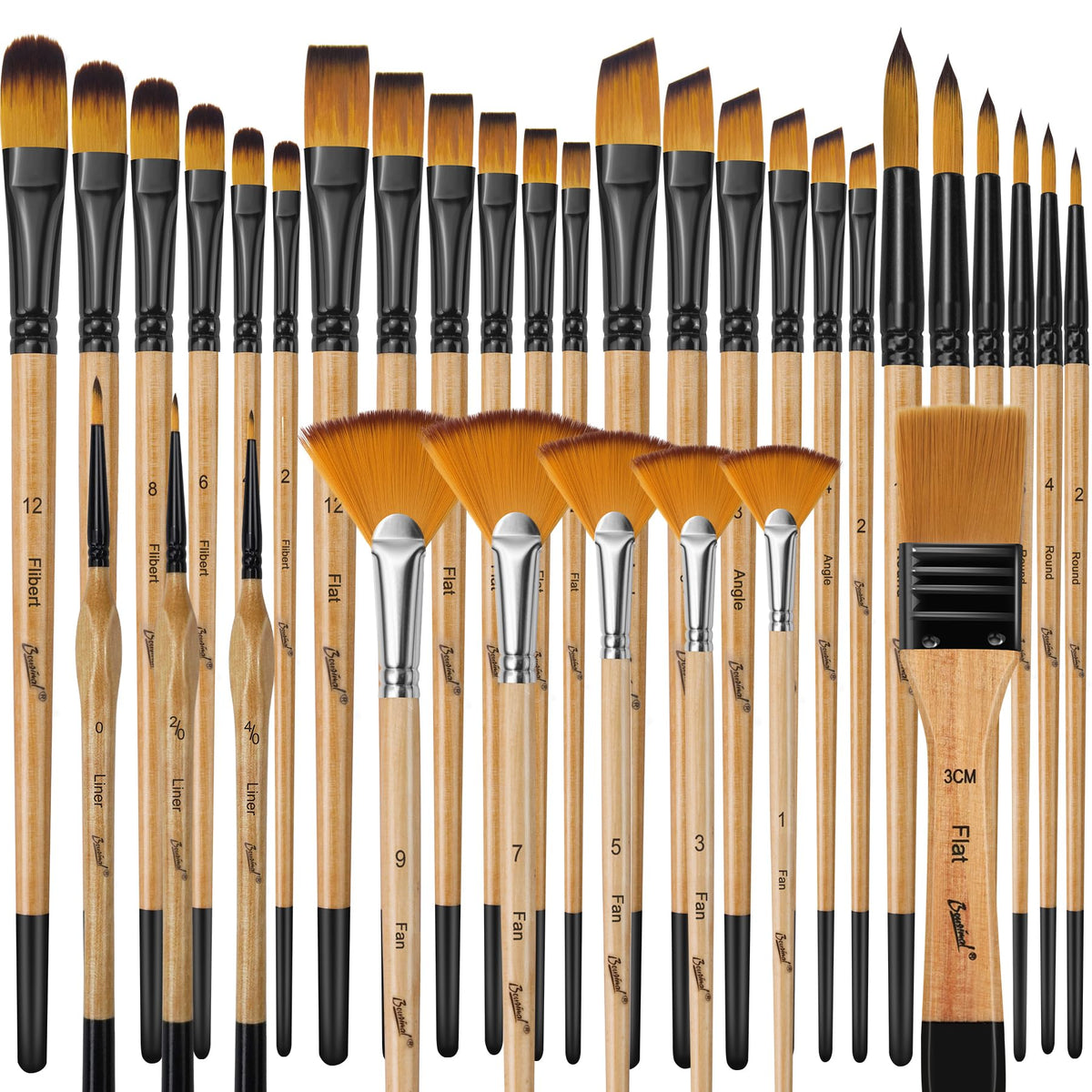 Bougimal 33 Pcs Paint Brush Set, No-Shedding Artist Paint Brushes