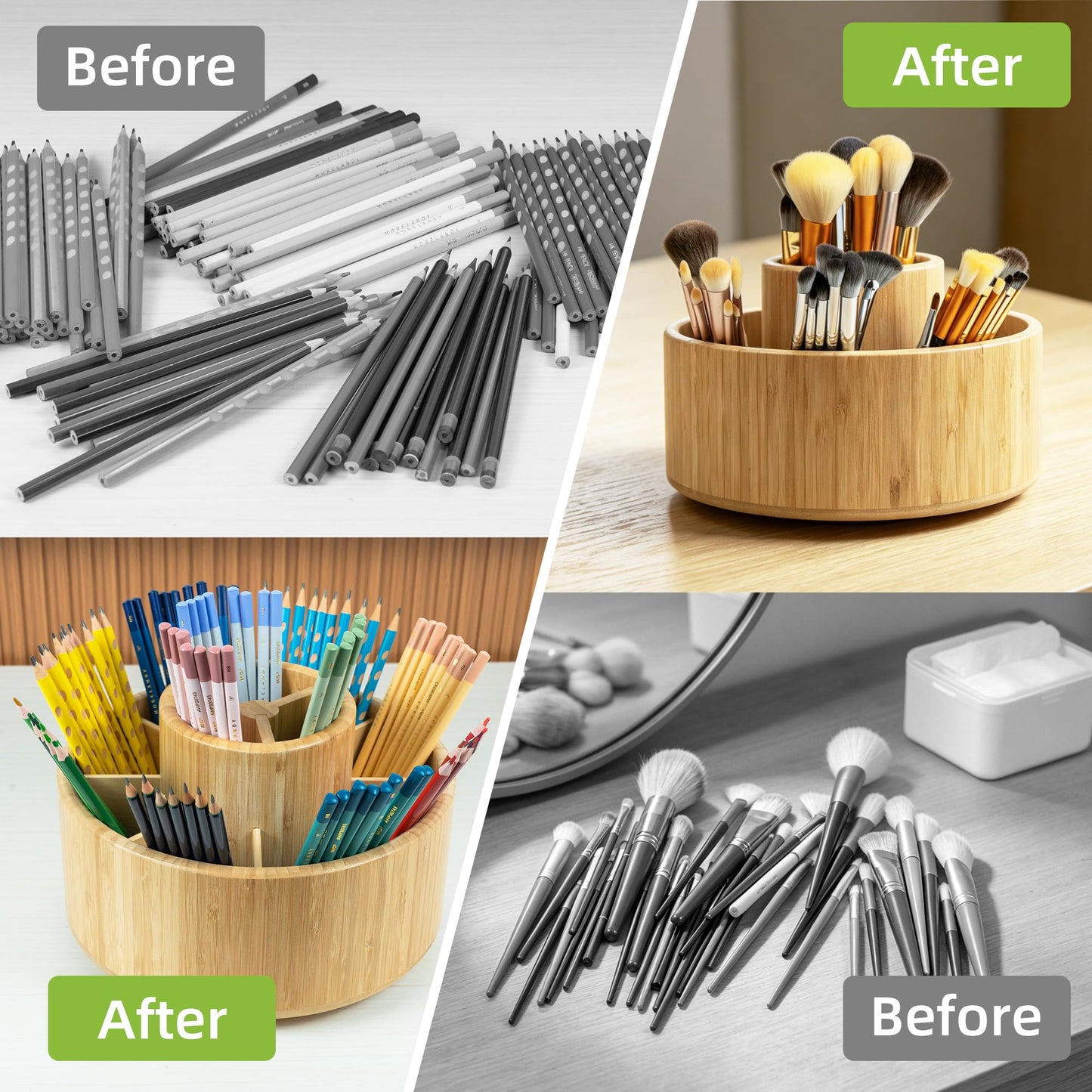 Utoplike Large Bamboo Rotating Pencil Holder, 360° Colored Pen Organizer