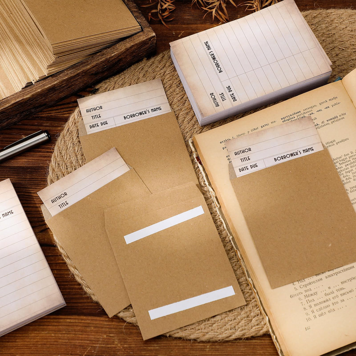 Roowest 120 Pack Library Card Pockets Library Checkout Index Cards, Retro
