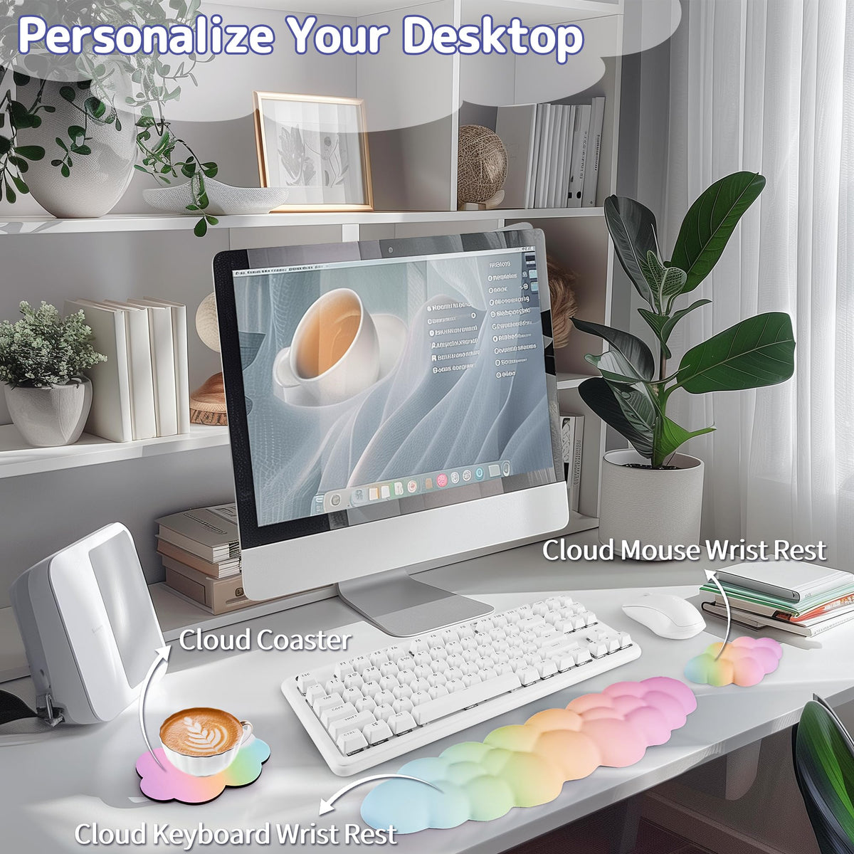 Sushret Cloud Wrist Rest Keyboard,Cloud Keyboard Wrist Pad,Rainbow Gradient