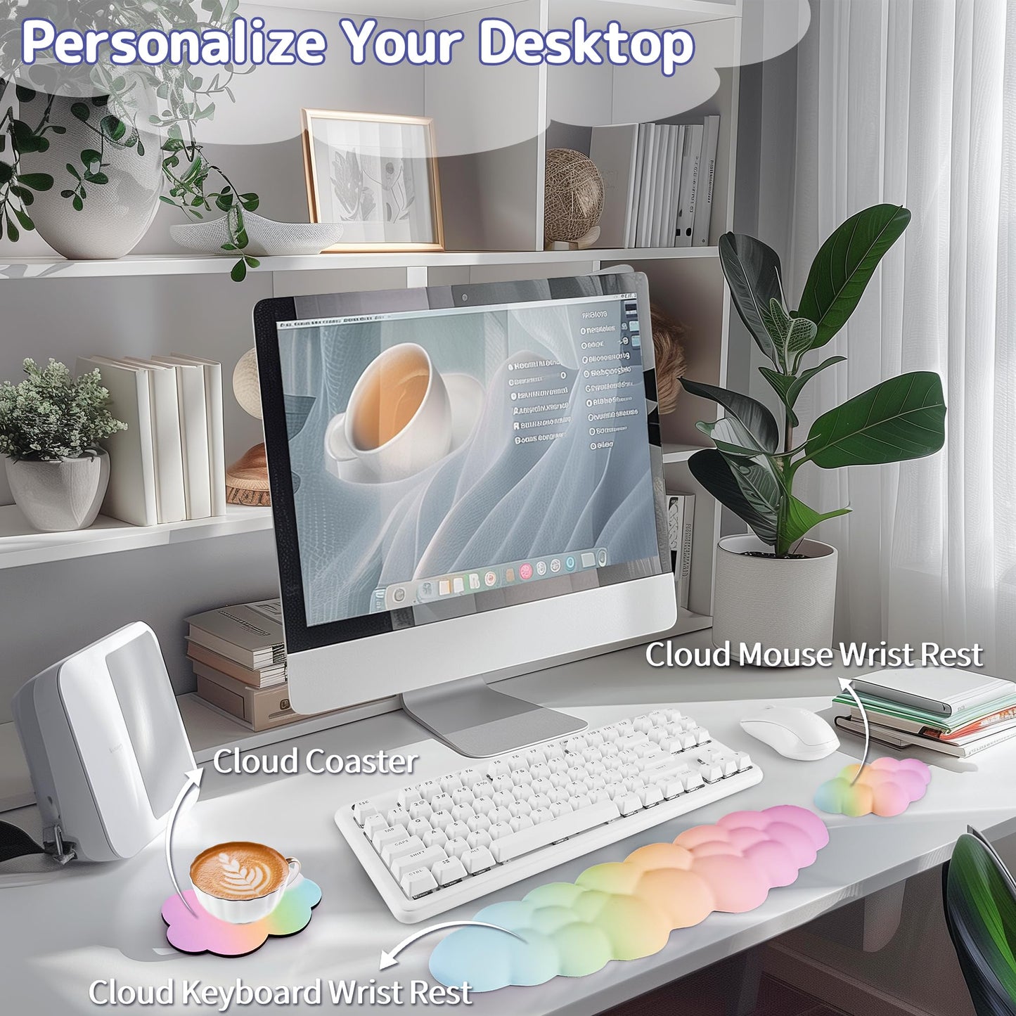 Sushret Cloud Wrist Rest Keyboard,Cloud Keyboard Wrist Pad,Rainbow Gradient