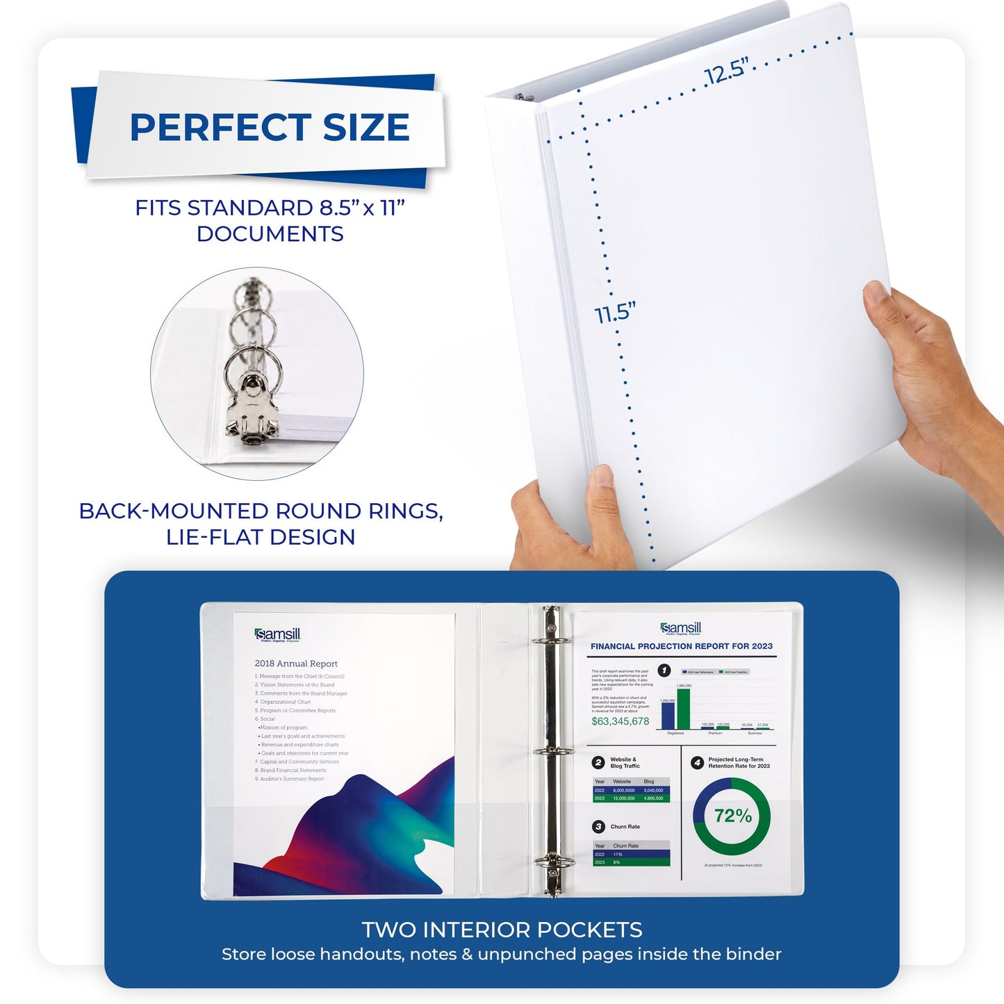 Samsill 2 Inch 3 Ring Binders, Economy Round Ring, Clear View Cover, 425 Sheet Capacity - for