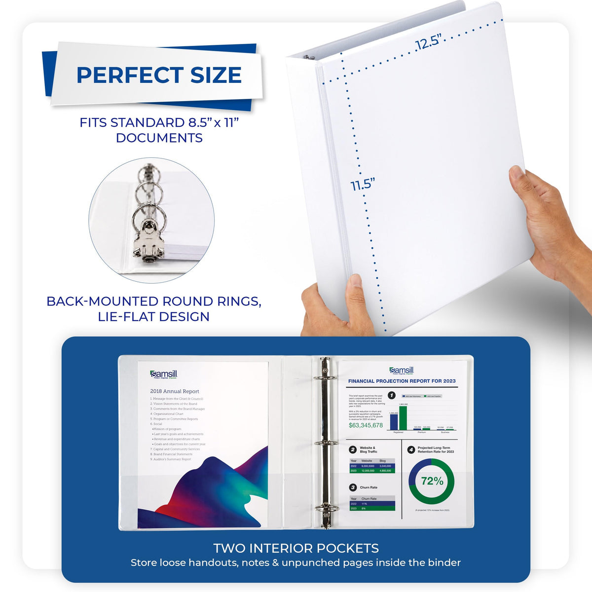 Samsill 2 Inch 3 Ring Binders, Economy Round Ring, Clear View Cover, 425 Sheet Capacity - for