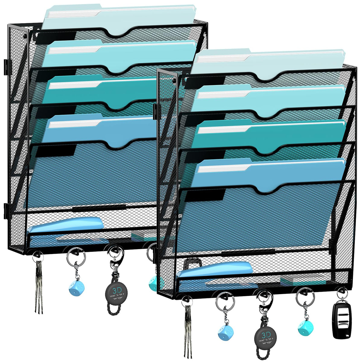 MHUD 5-Tier Wall File Organizer and Mail Organizer with 5 Hooks, 2 Pack