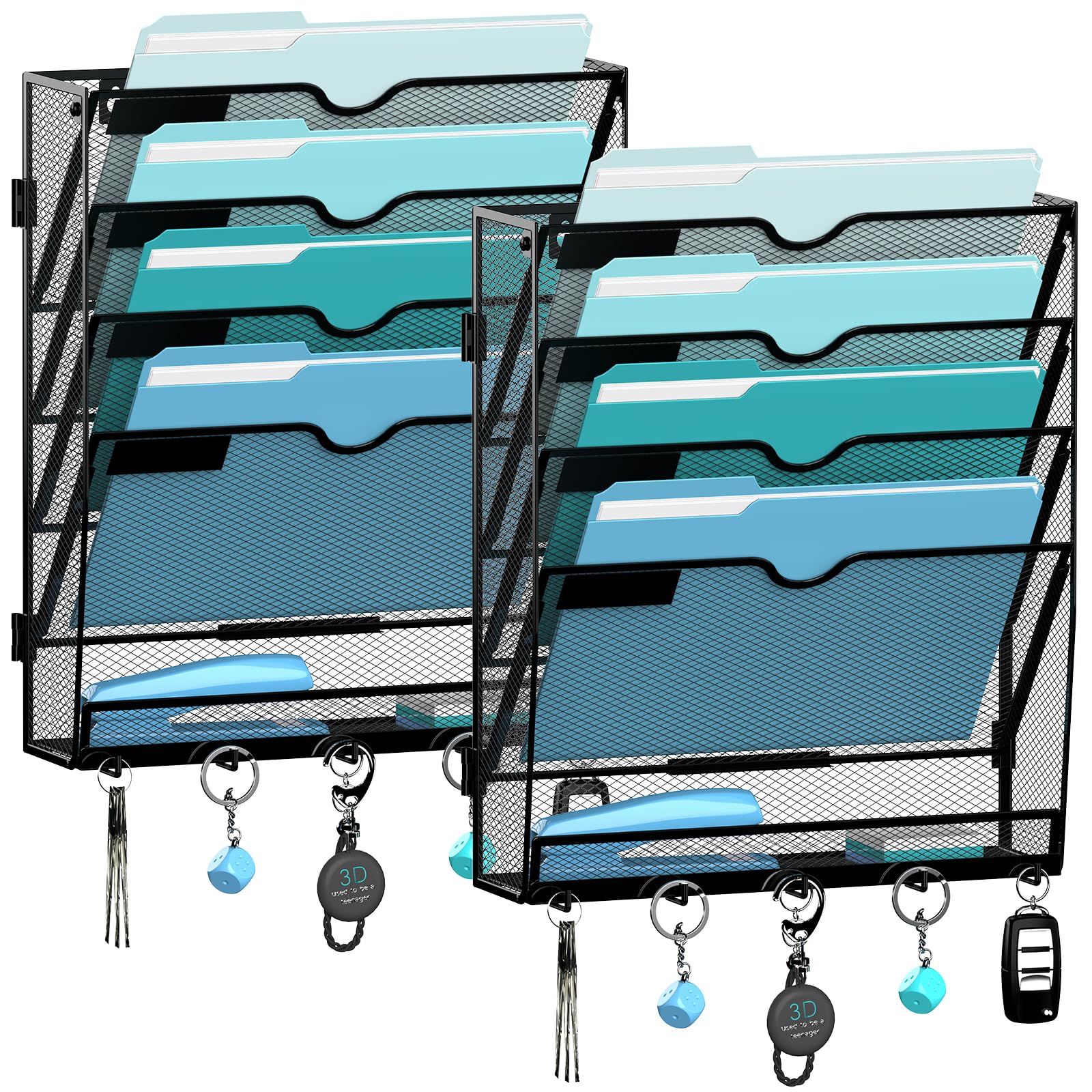 MHUD 5-Tier Wall File Organizer and Mail Organizer with 5 Hooks, 2 Pack