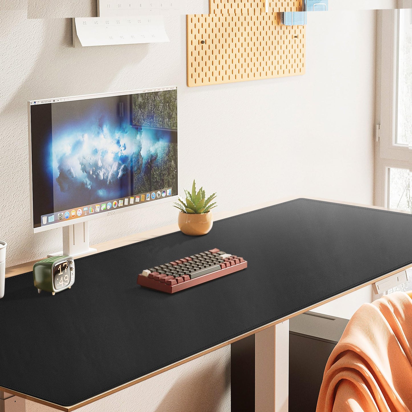 Cacoy 59"x27.5" Leather Desk Mat, Waterproof Office Desk Pad Blotter, Black