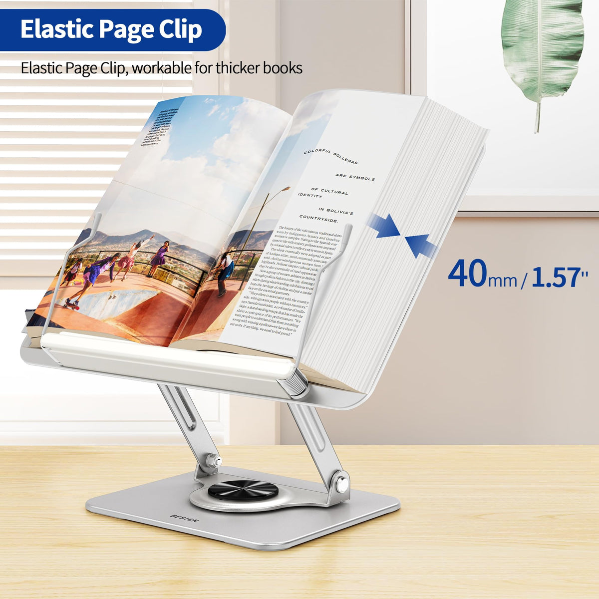 BESIGN BS02 Book Stand for Reading, Adjustable Book Holder, Ergonomic Laptop Stand, Cookbook Stand