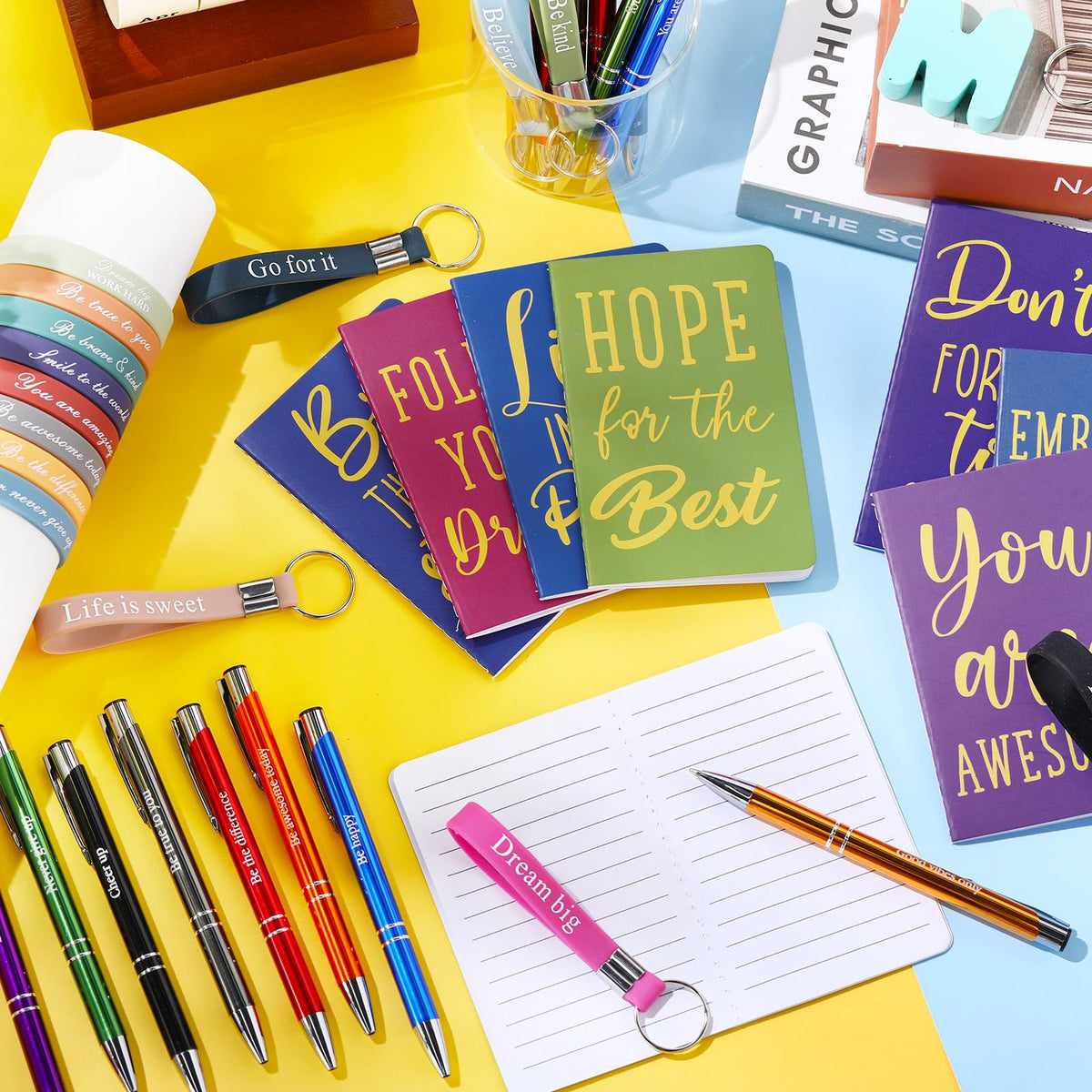PerKoop 64 Pcs Inspirational Gift Bulk Notebooks Ballpoint Pen, Classic