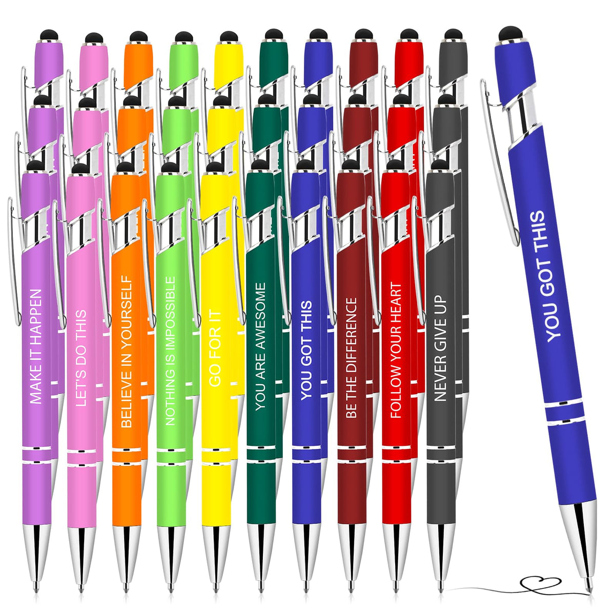 Greengines 30 PCS Inspirational Pens Bulk with Stylus Tip Gifts Black Ink