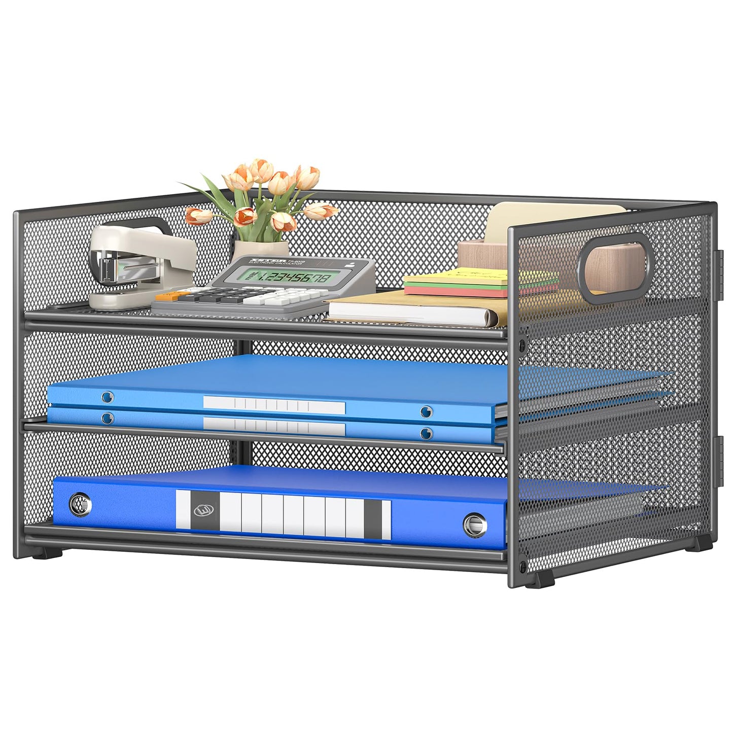 Paper Organizer for Desk,3 Tier Trays for Classroom File Folder,Gray