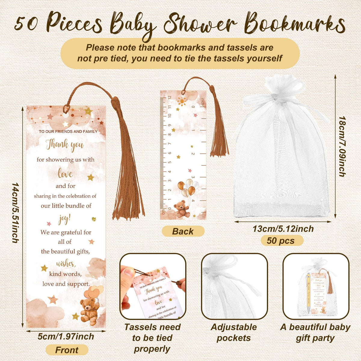 Gilprop 50 Sets Brown Bear Baby Shower Favors for Guests We Can Barely Wait Includes 50 Baby Shower