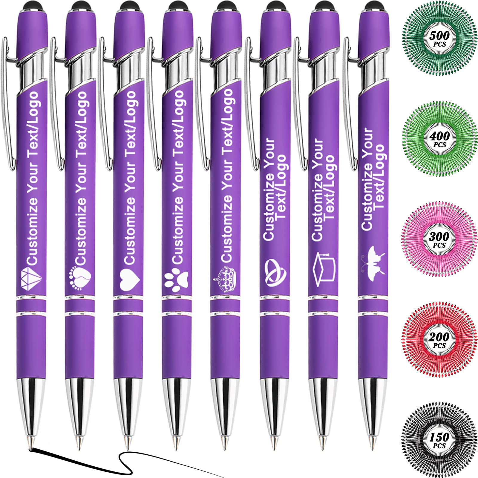 MOUZYLCASE 12 Pcs Personalized Pens Custom Ballpoint Pens with Name Logo Customized Ink Pens with