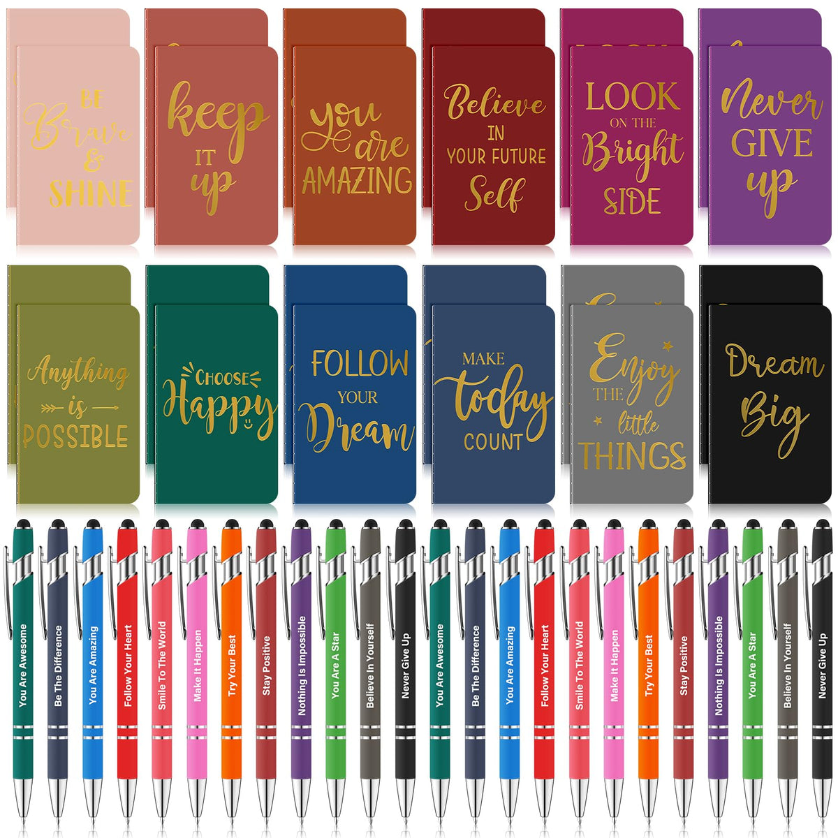 96 Pcs Bulk Motivational Pens Inspirational Notepads Set, Small Pocket Motivational Quote Notebooks
