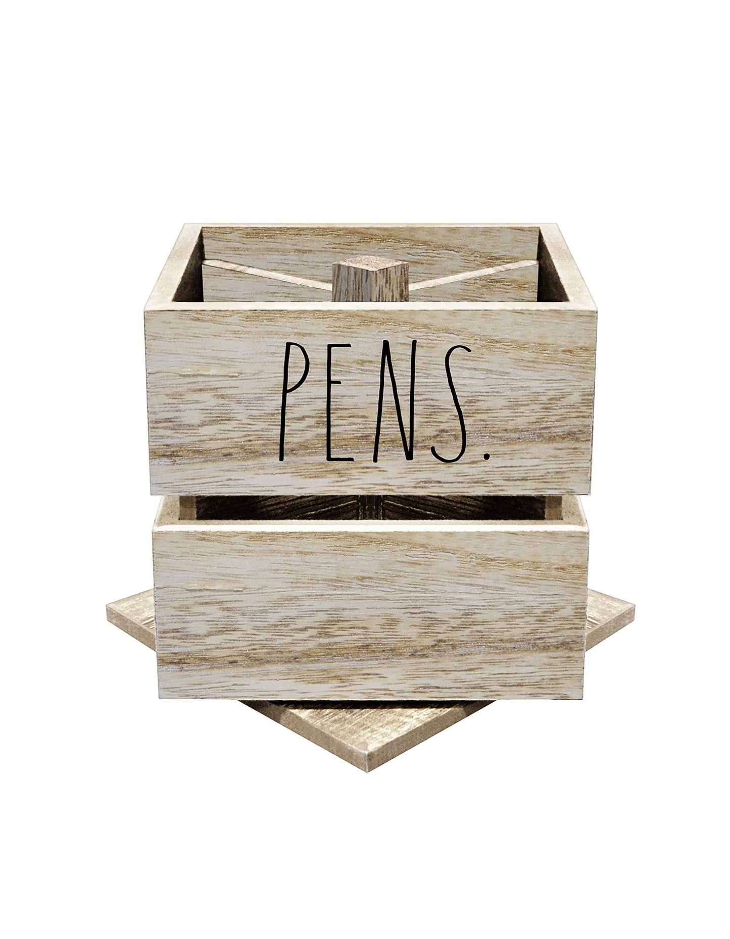 Rae Dunn Pencil Cup - Wooden Pen Holder Desktop Organizer - Small Rustic Wood Desk Top Caddy for