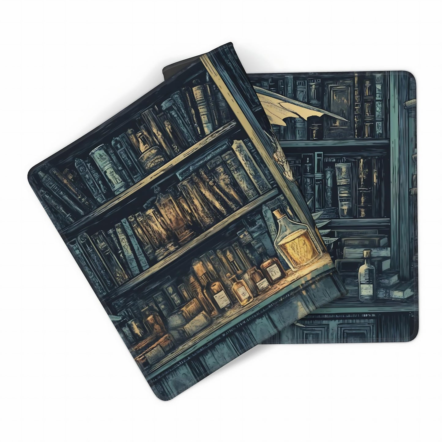 Aesthetic Dragon Gaming Mouse Pad, Deep Teal Gothic Desk Mat with Anti-Slip Base & Stitched Edges