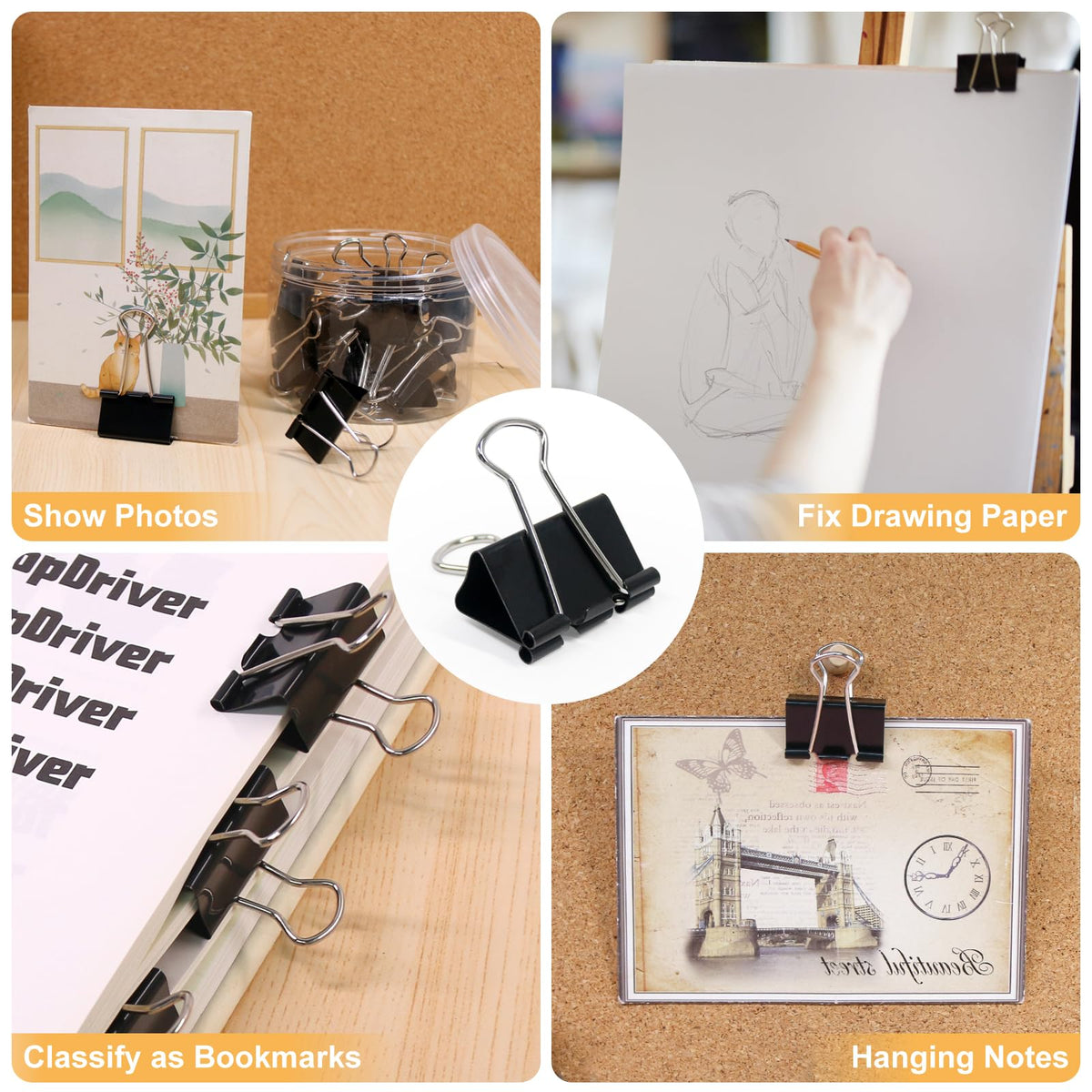 Coideal Black Binder Clips Medium, 1.25 Inch Black Metal Paper Clips 24 Pcs 32mm Foldback Bull Clip