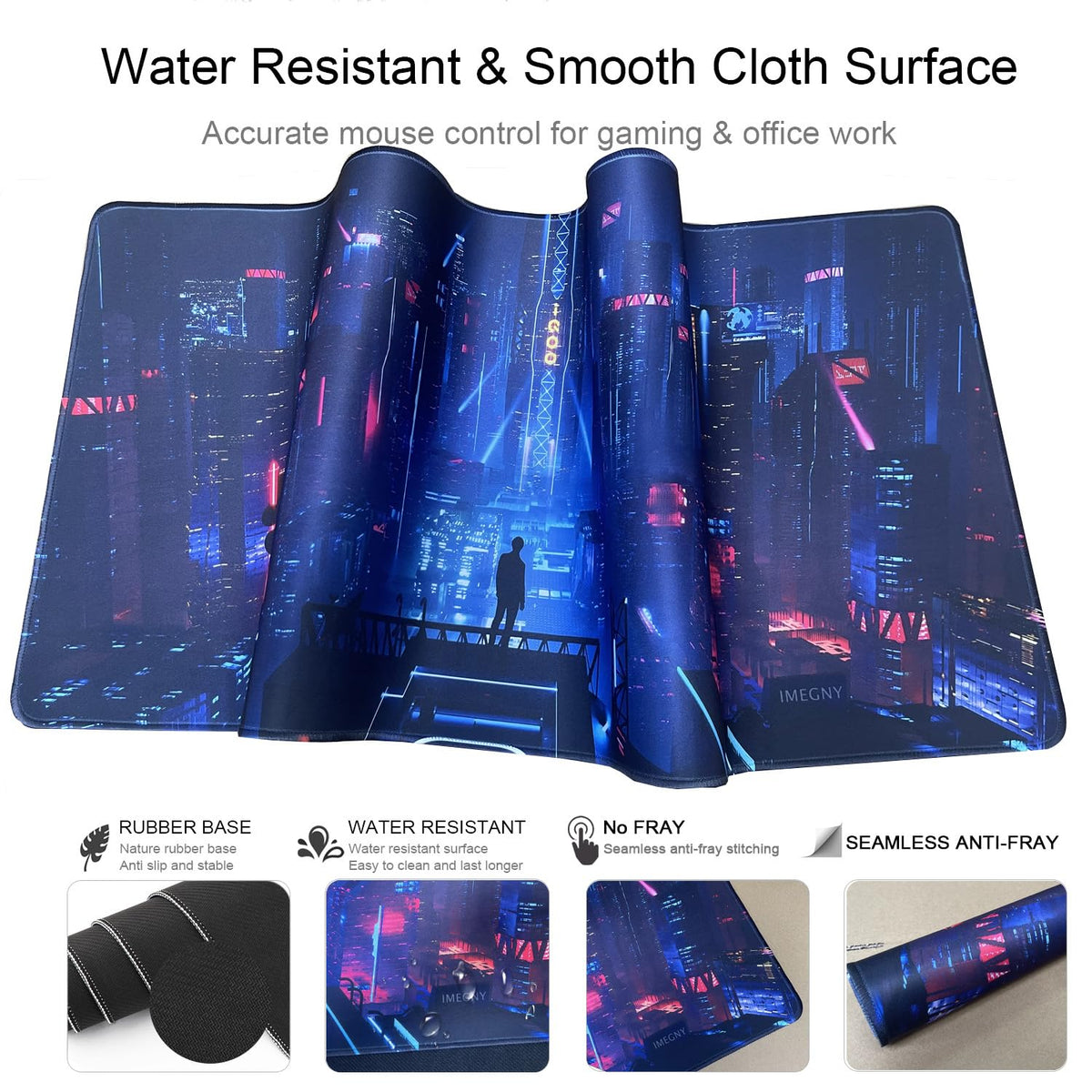 Imegny Extended Gaming Mouse Pad, Portable Mat for Keyboard & Mouse with Stitched Edges + Non-Slip
