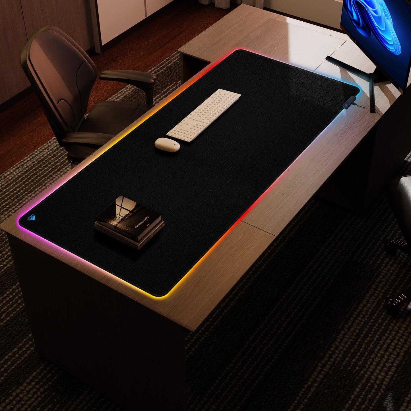 Cacoy 59"x24" Large RGB Gaming Mouse Pad, XXL Non-Slip LED Desk Mat, Black