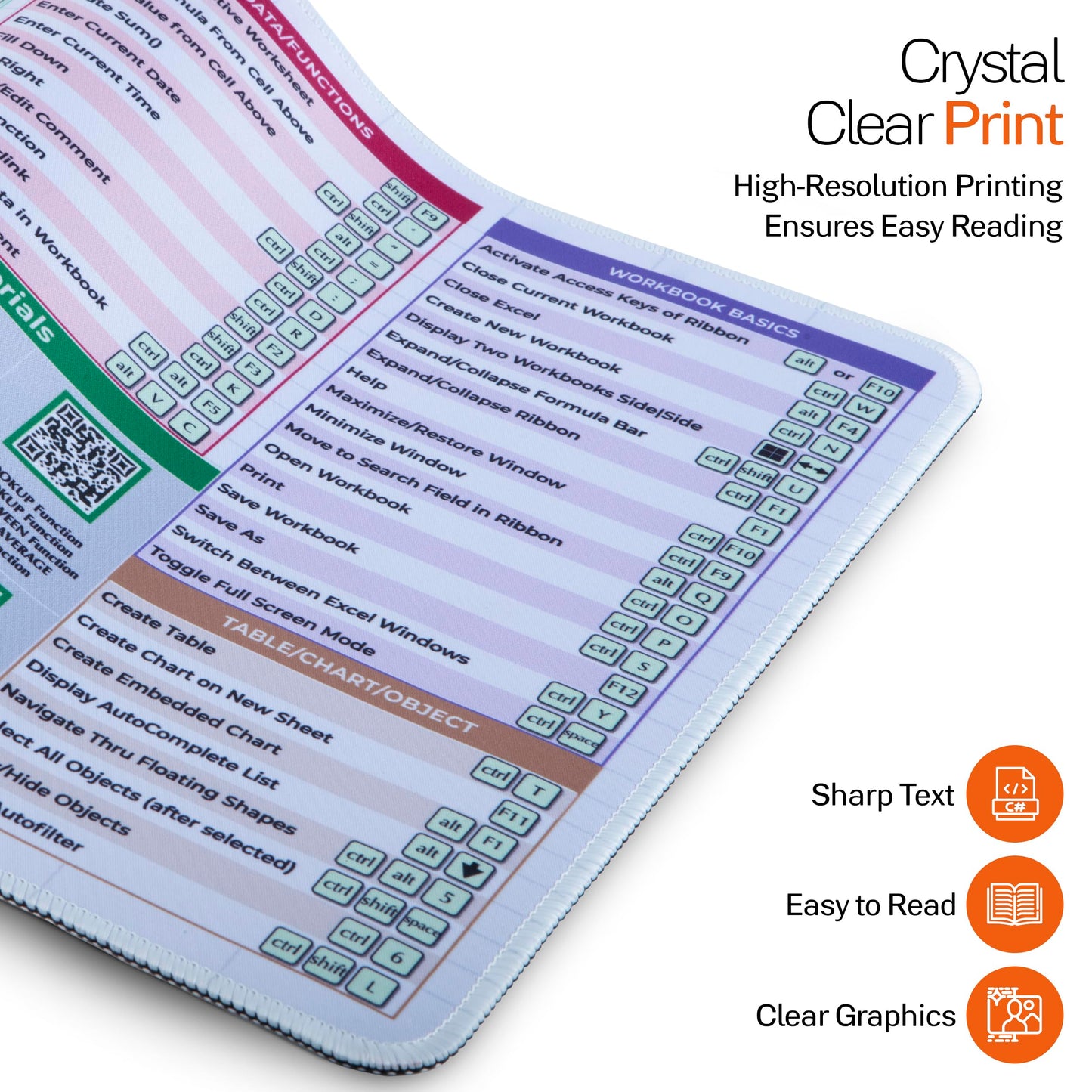 Excel Cheat Sheet Desk Pad - DeskGuide Pro Mouse Pad with 100+ QR Video Tutorials - Excel Shortcuts