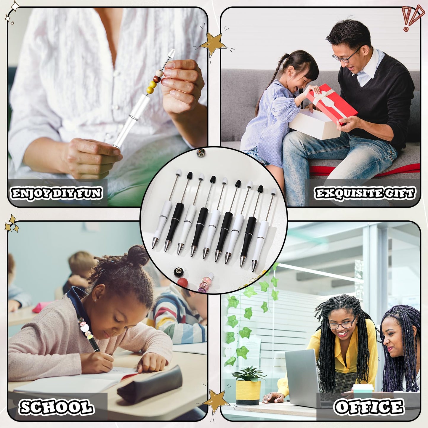 Kosiz 150 Pcs Plastic Beadable Pen Bulk, Black and White