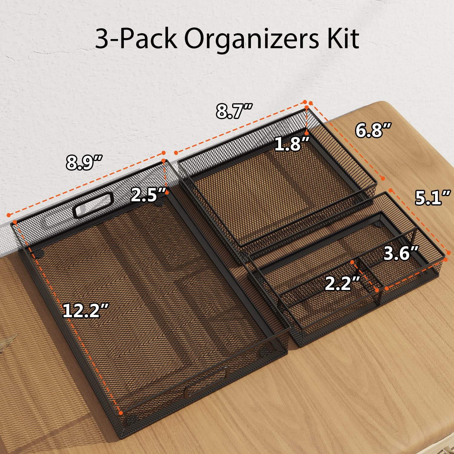 ITAYVAN Desk Drawer Organizer Set, 3 Pcs Metal Mesh Office Drawer Organizers, Paper Organizer