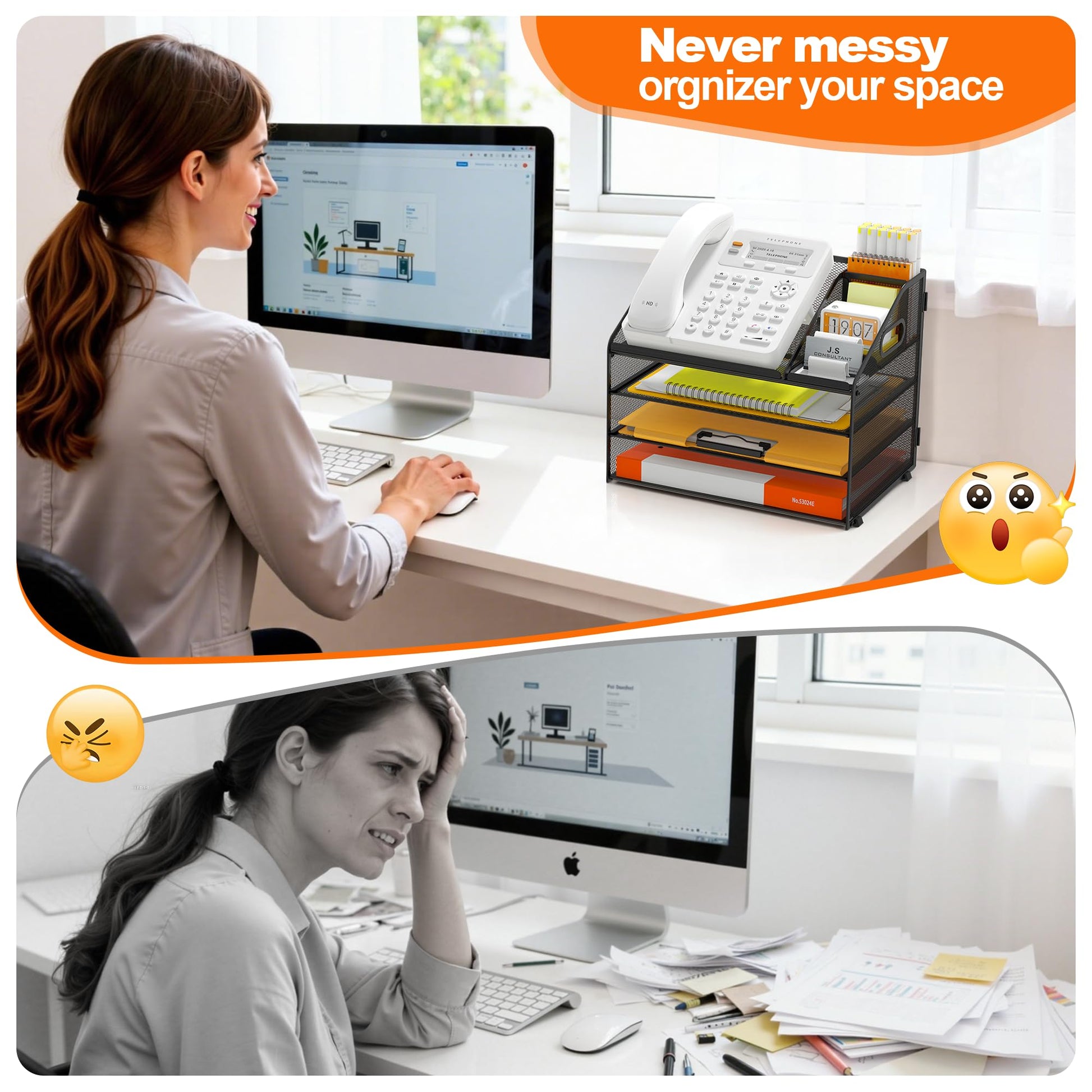 DocNest 4 Tier Metal Mesh Desk File Organizer with Phone Shelf, Black