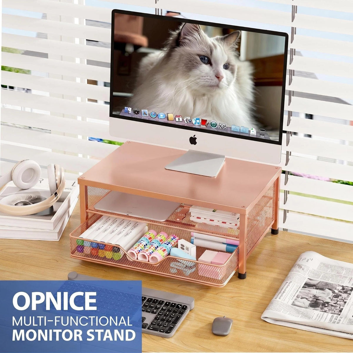 OPNICE Computer Monitor Stand Riser, Desk Organizer with Drawer, Printer & Laptop Stand, Office