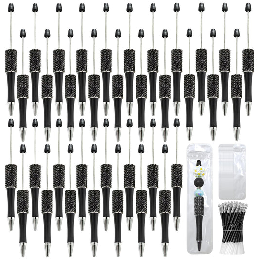 DASTTUIS 75 Pcs DIY Diamond Beadable Pen Kit - 25 Plastic Rhinestone Beaded Pens Bulk with Refills