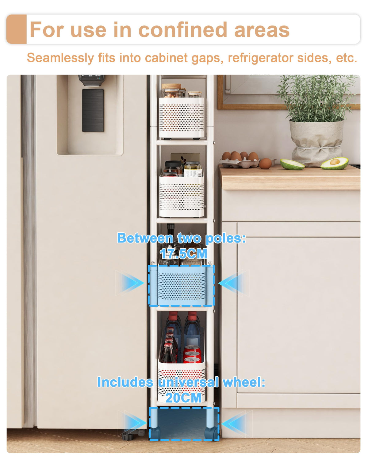 UMDONX 5-Tier Narrow Mobile Storage Cart with Pull-Out Baskets