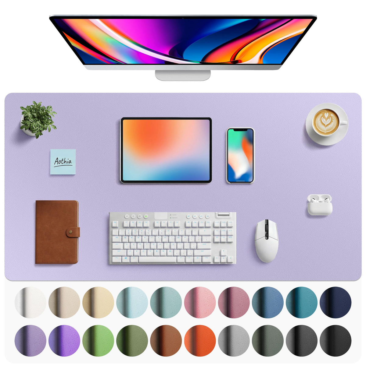 Aothia Faux Leather Desk Mat - Large Mouse Pad, Non-Slip PU Leather Blotter, Waterproof Writing