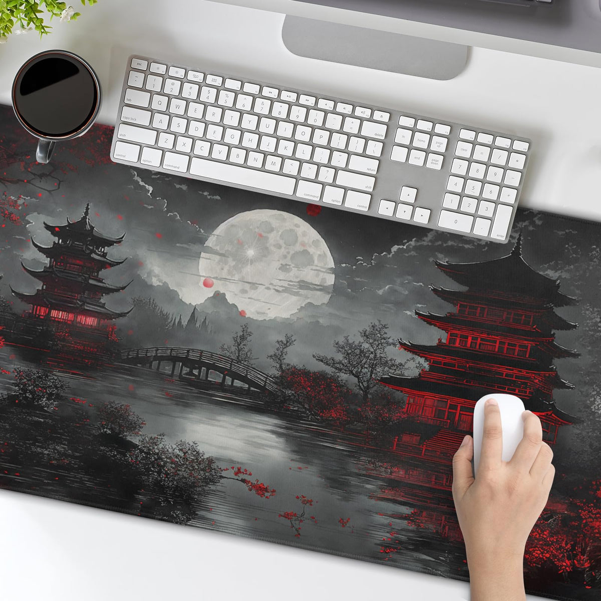 Japanese Mouse Pad XXL 35.4 X 15.7 Inch Black Red Design Style Extended Large Gaming Mousepad