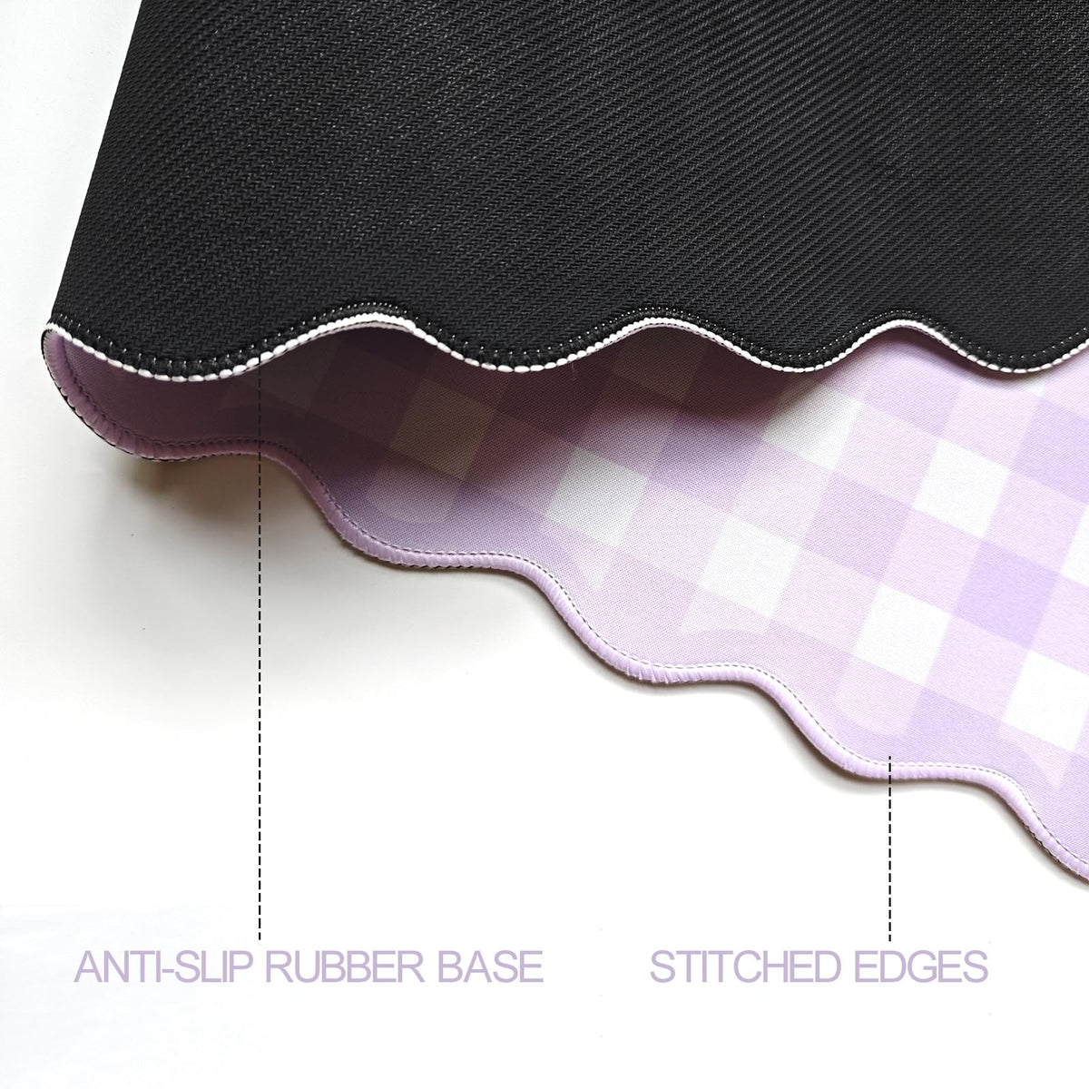 Light Purple Scalloped‌ Checkered Gingham Desk Mat Cute Pastel Large Mouse Pad Kawaii Cottagecore