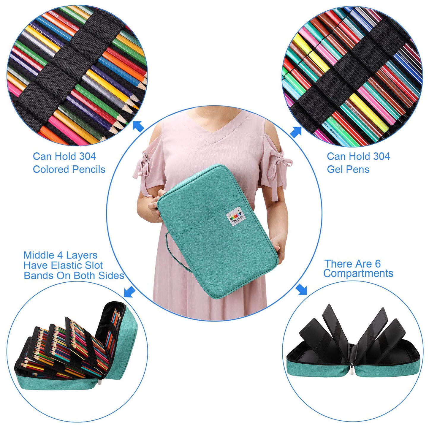 AYVANBER Big Capacity Colored Pencil Case Organizer 304 Slots Pen Holder Waterproof Storage Pouch