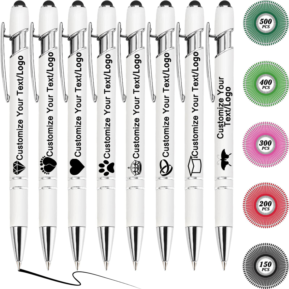 MOUZYLCASE 12 Pcs Personalized Pens Custom Ballpoint Pens with Name Logo Customized Ink Pens with