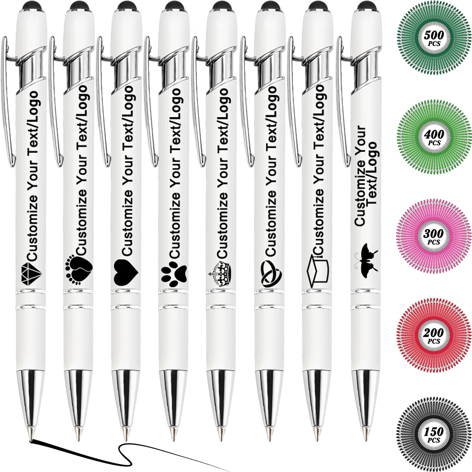 MOUZYLCASE 12 Pcs Personalized Pens Custom Ballpoint Pens with Name Logo Customized Ink Pens with