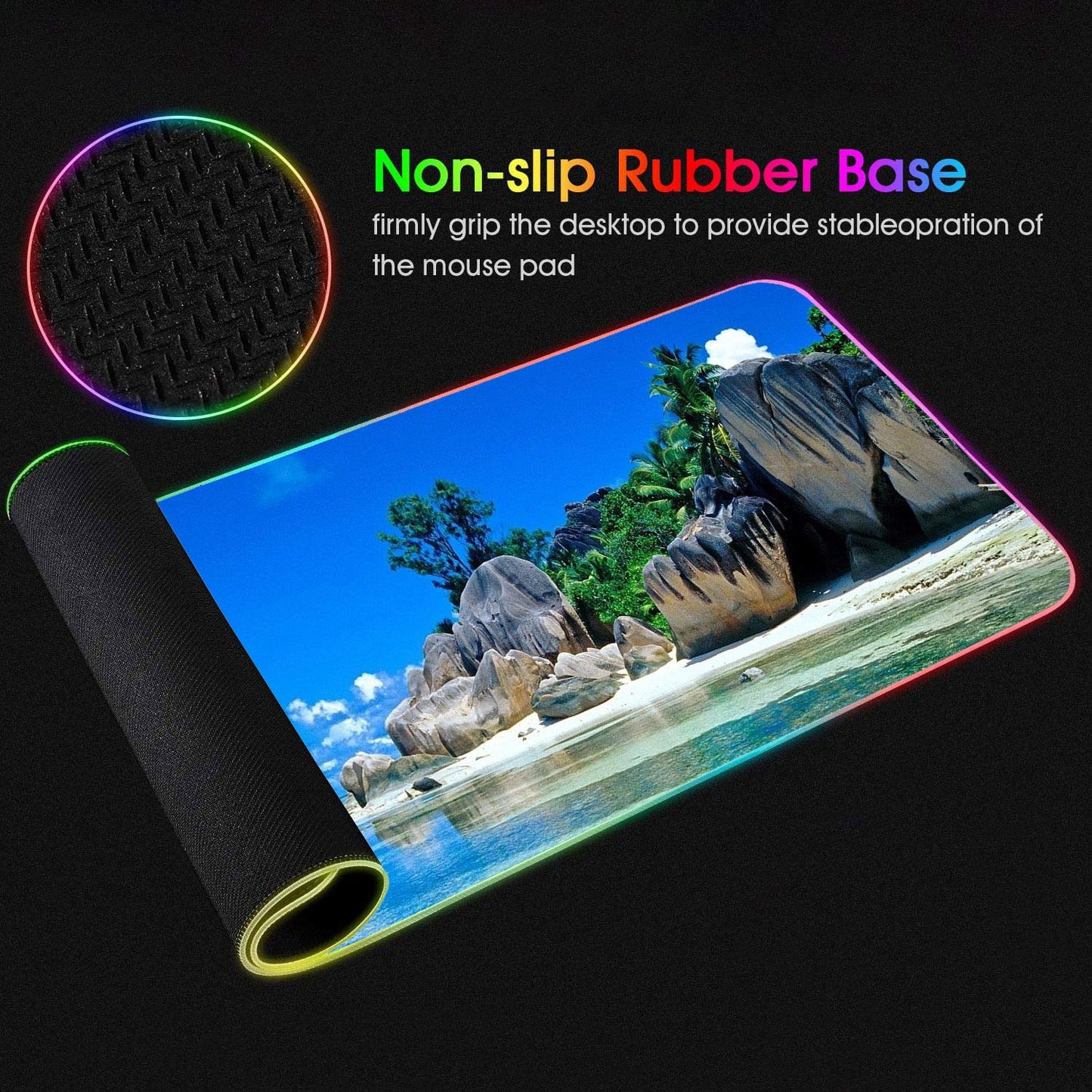RGB Gaming Mouse Pad with Coffee Coaster, XXL Large Glowing LED Mousepad, Anti-Slip Rubber Base