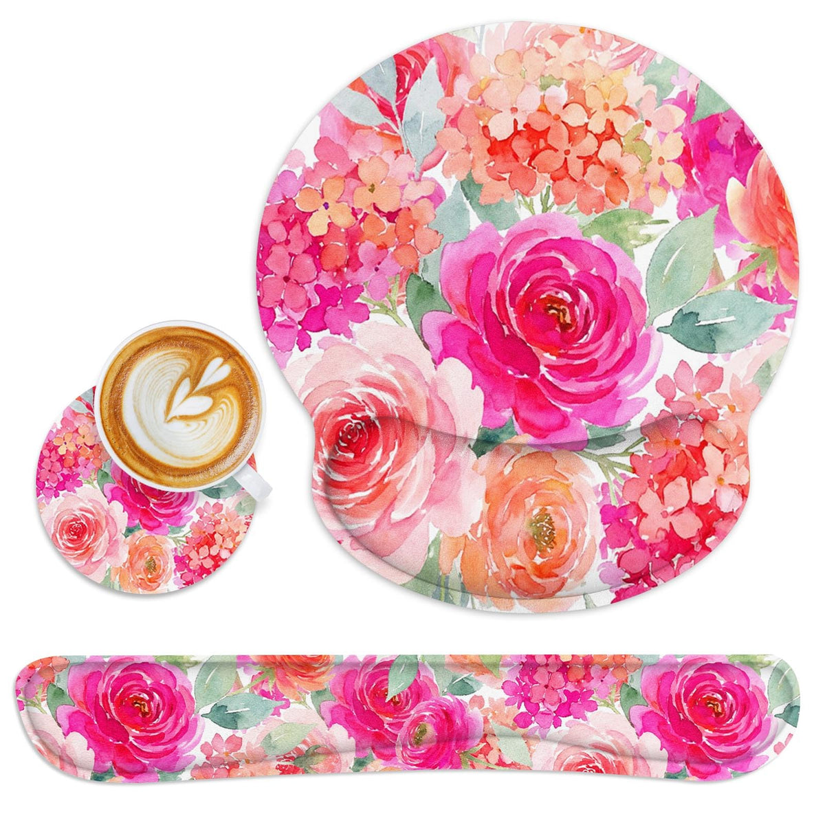 Britimes Ergonomic Mouse Pad Set with Wrist Rest, Pink Floral