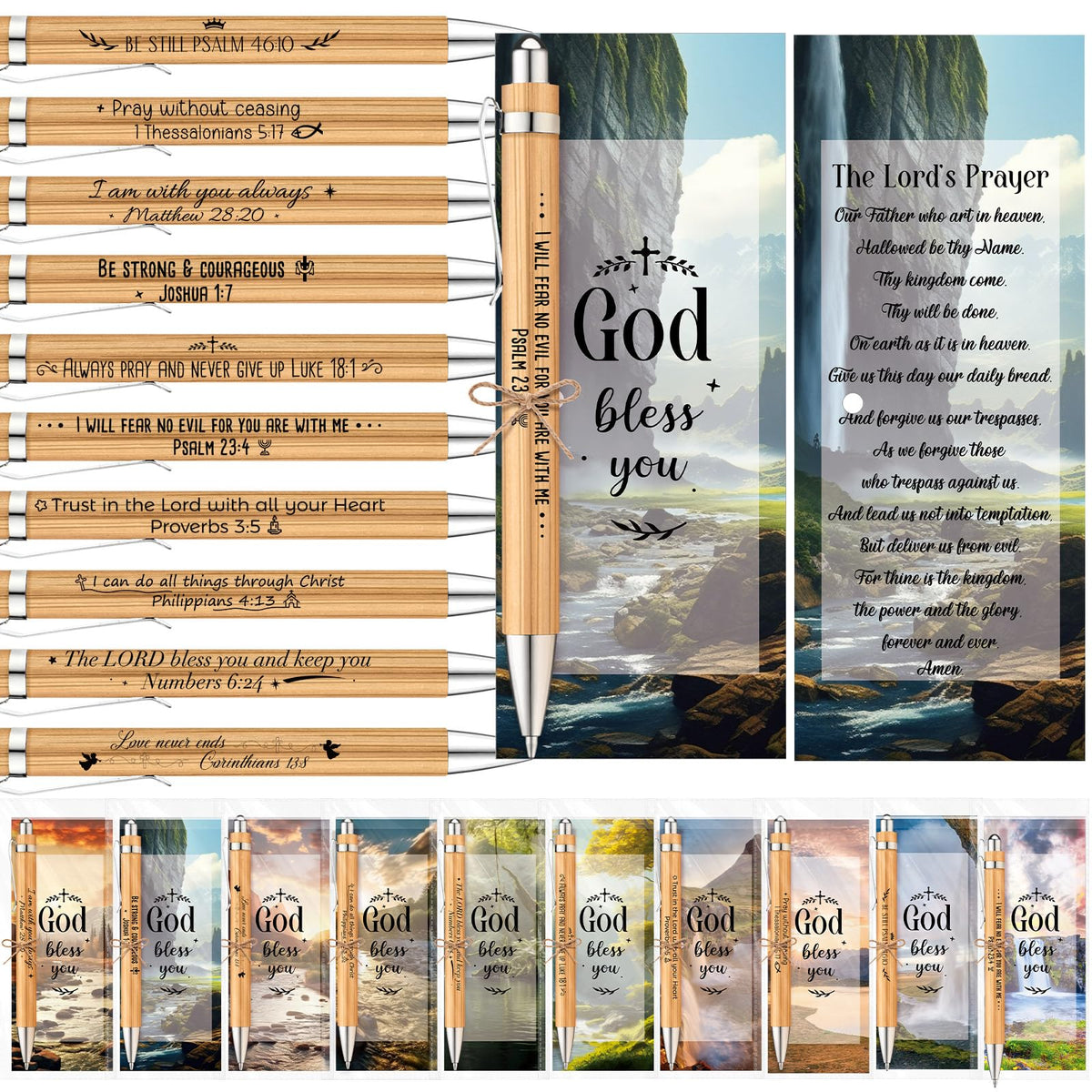 Qeeenar 50 Set Scripture Bamboo Pens Religious Gifts Black Ink,Classic