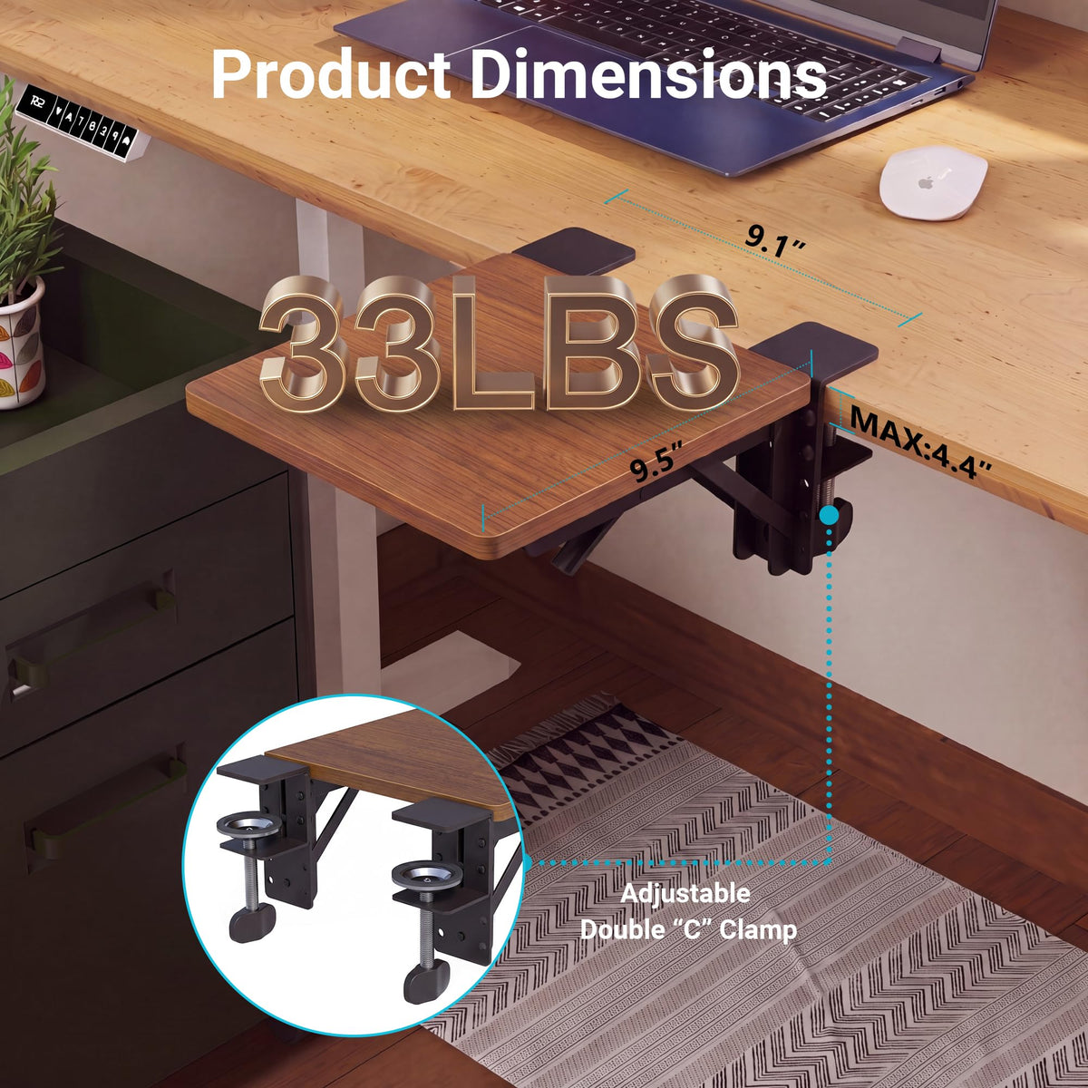 BONTEC Ergonomic Desk Extender Tray, 9.5"x9.1" Table Mount Arm Wrist Rest Shelf, 90° Foldable Elbow