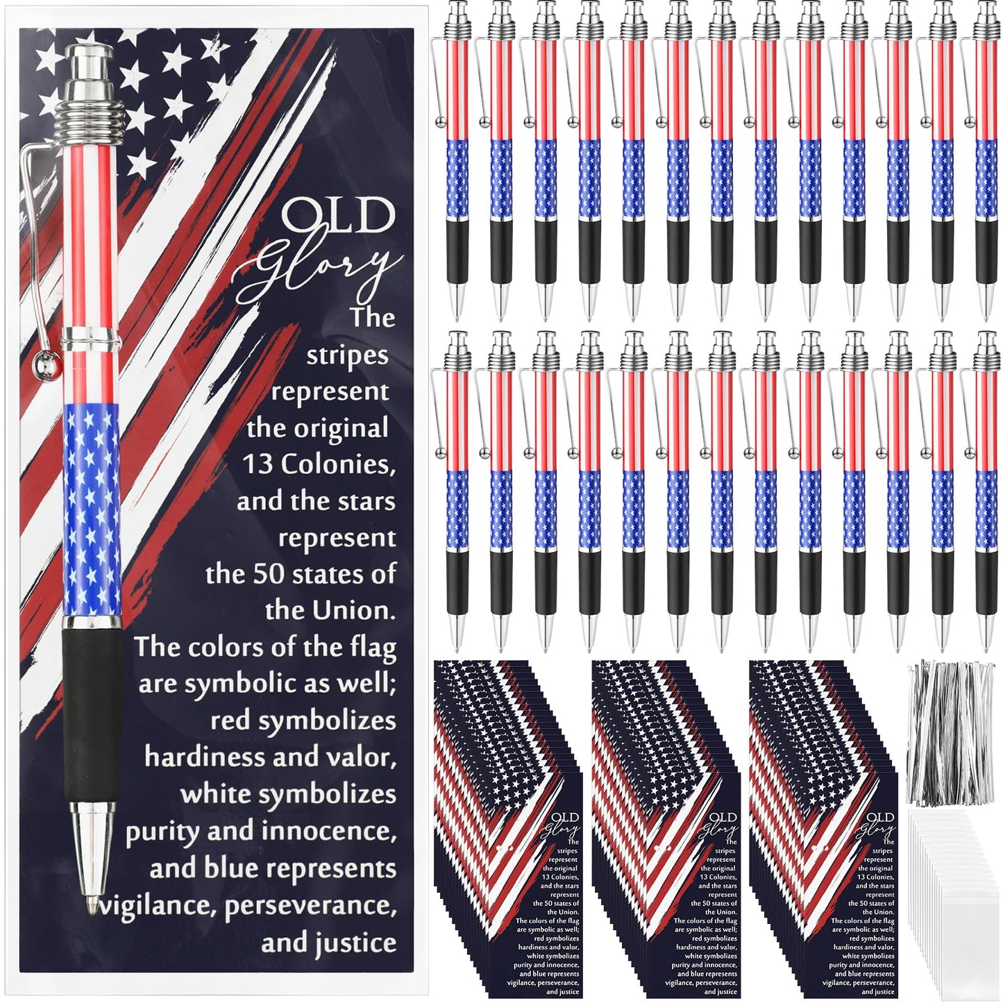 Motiskyy 50 Set Veterans Day American Flag Ballpoint Pen Patriotic USA Gift