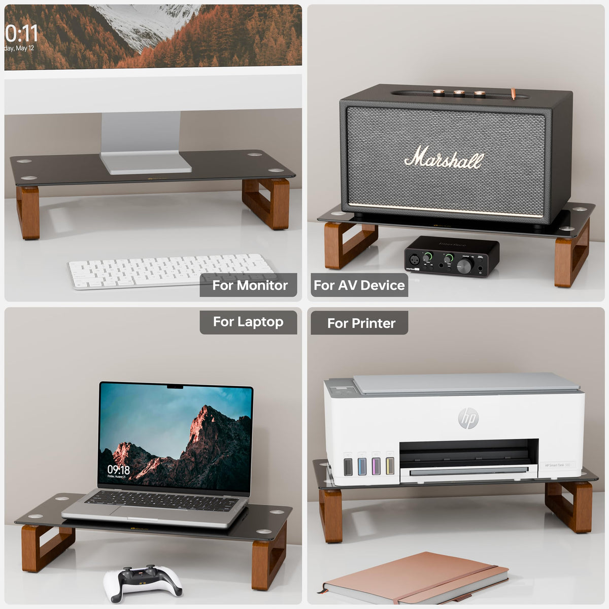 YEOUX Multi-Purpose Desktop Stand - 17.0" x 9.0" x 3.5" (Black & Walnut)