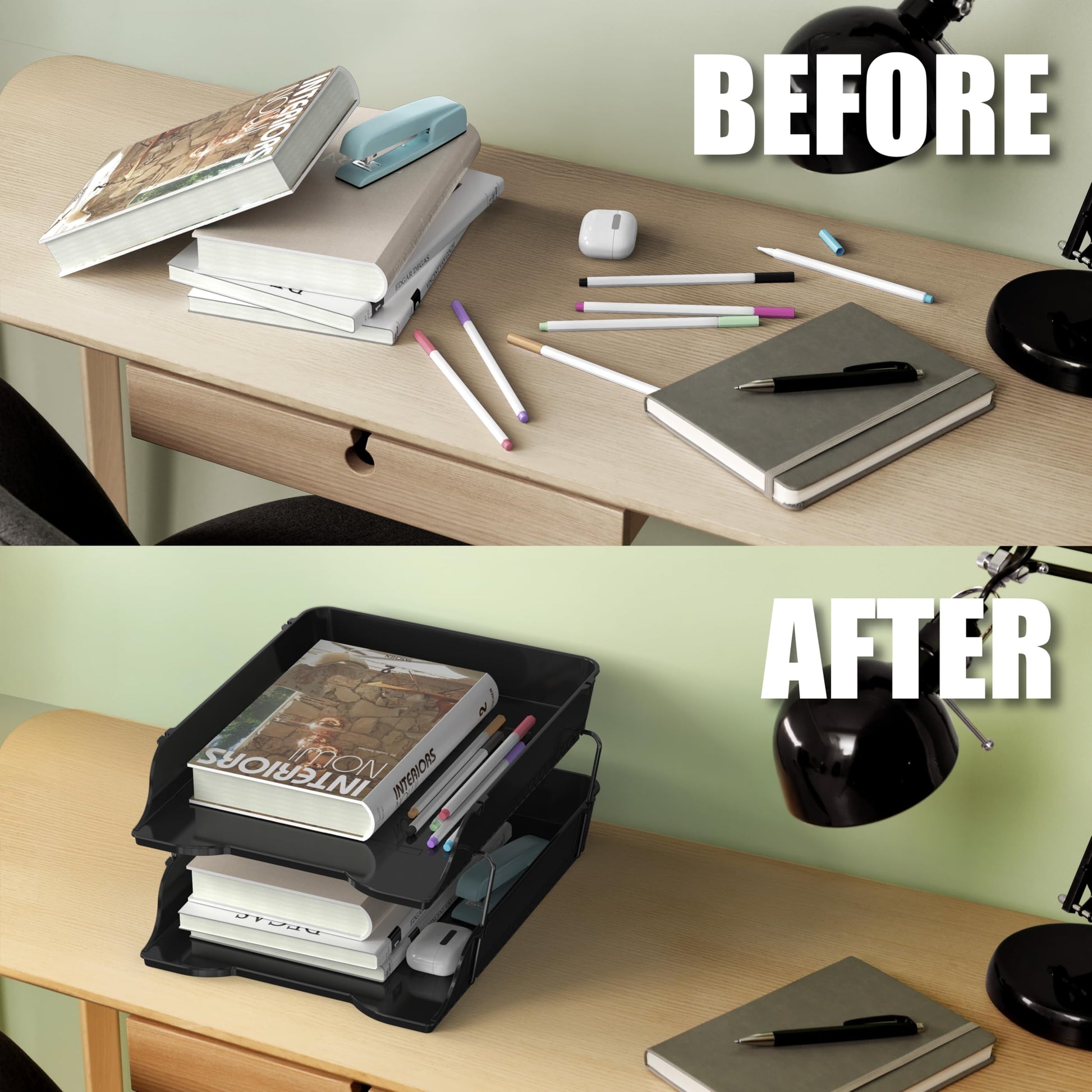 Simple Houseware 2-Tier Stackable Paper Tray for Desk Organizer, Black