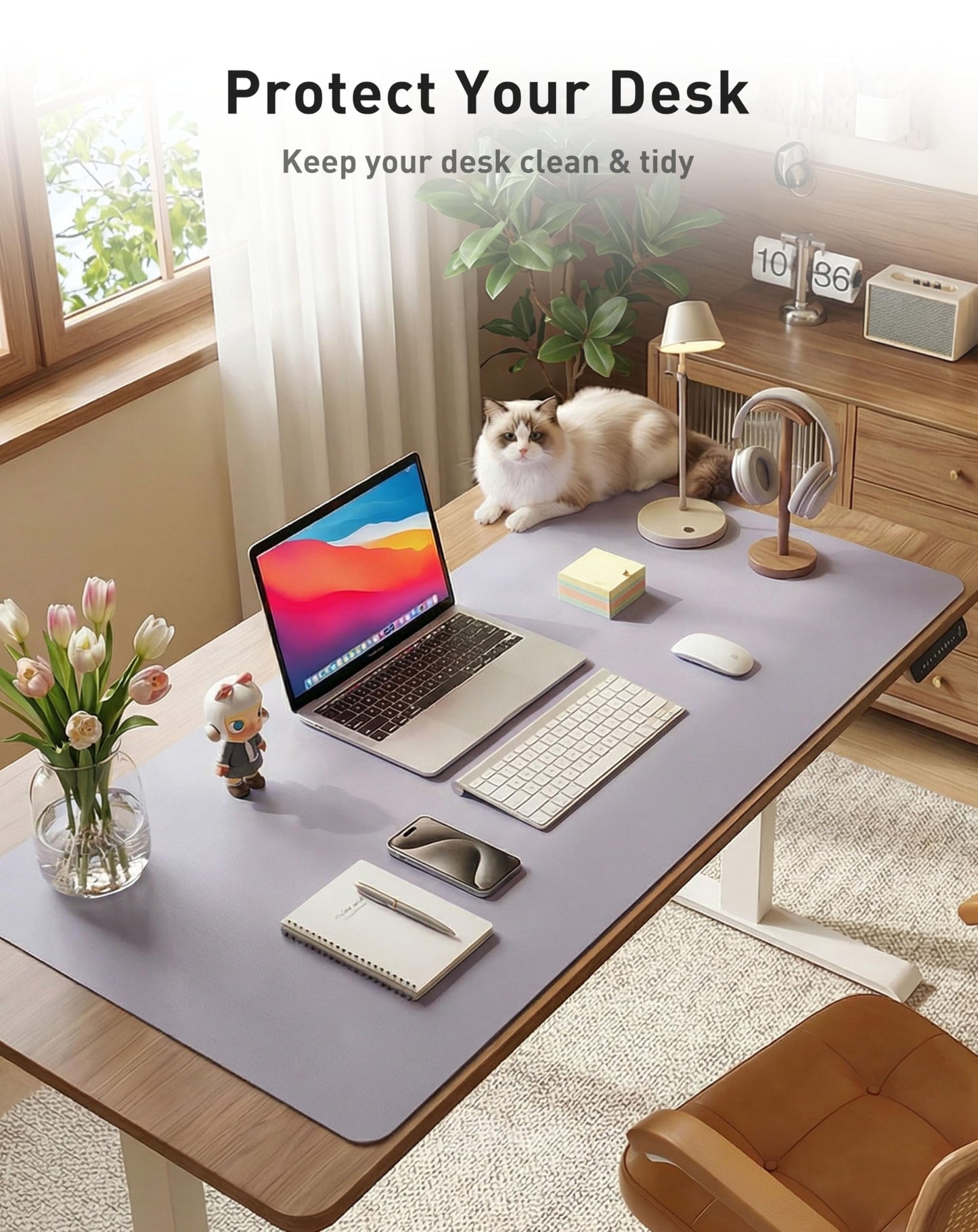 Aothia Faux Leather Desk Mat - Large Mouse Pad, Non-Slip PU Leather Blotter, Waterproof Writing