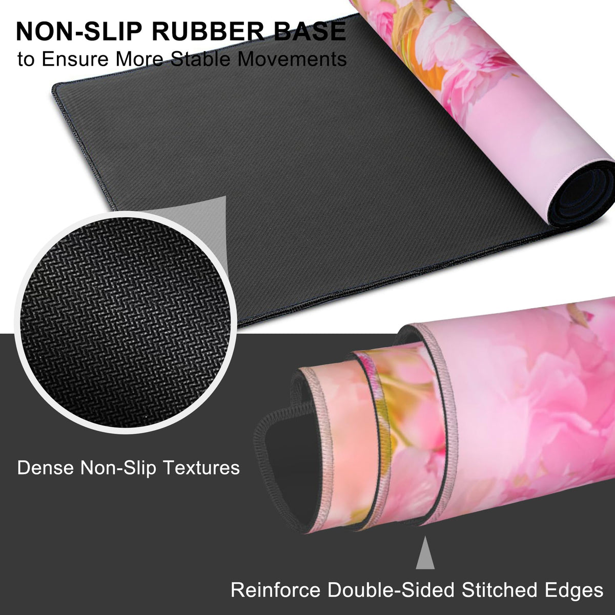 Mouse Pad, Large Pink Sakura and Butterfly Desk Mat, Extended Non-Slip Gaming Keyboard Mousepad