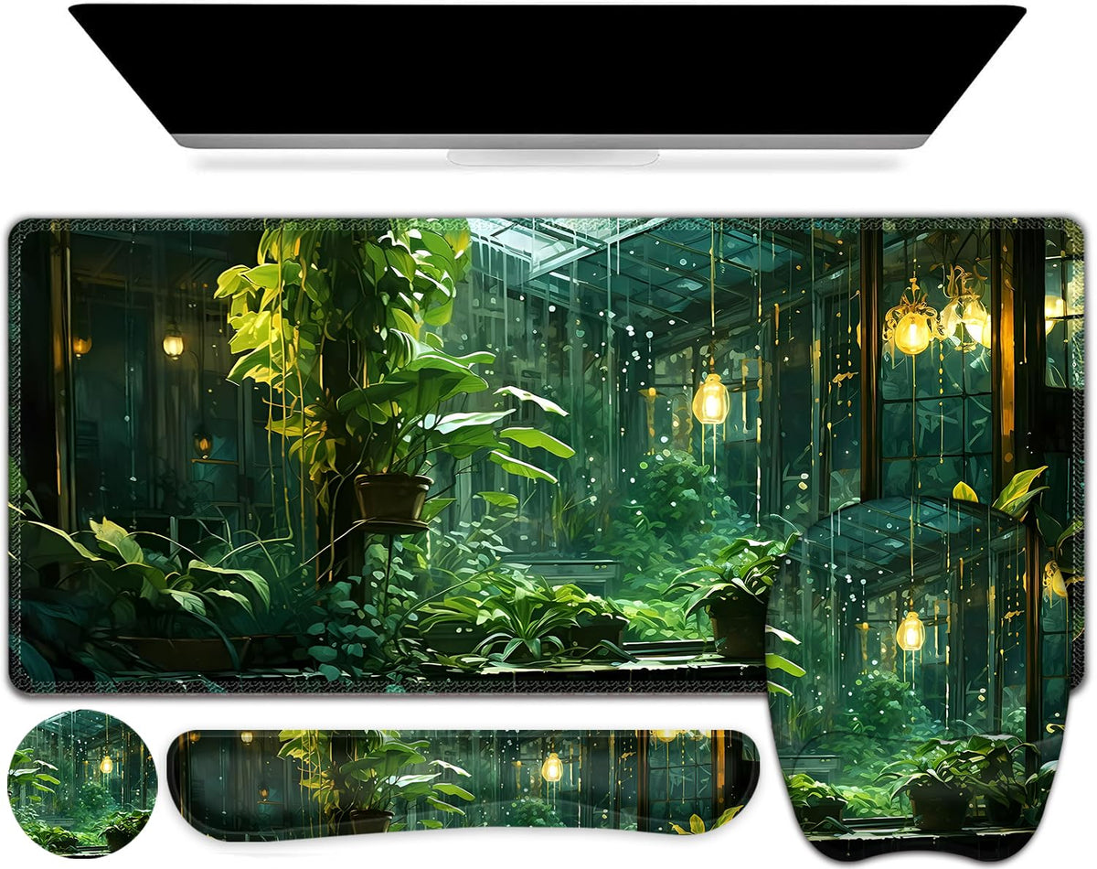 Large Mouse Pad with Wrist Support 4 in1 Set, XXL Big Game Mousepad + Keyboard Wrist Rest+Mouse
