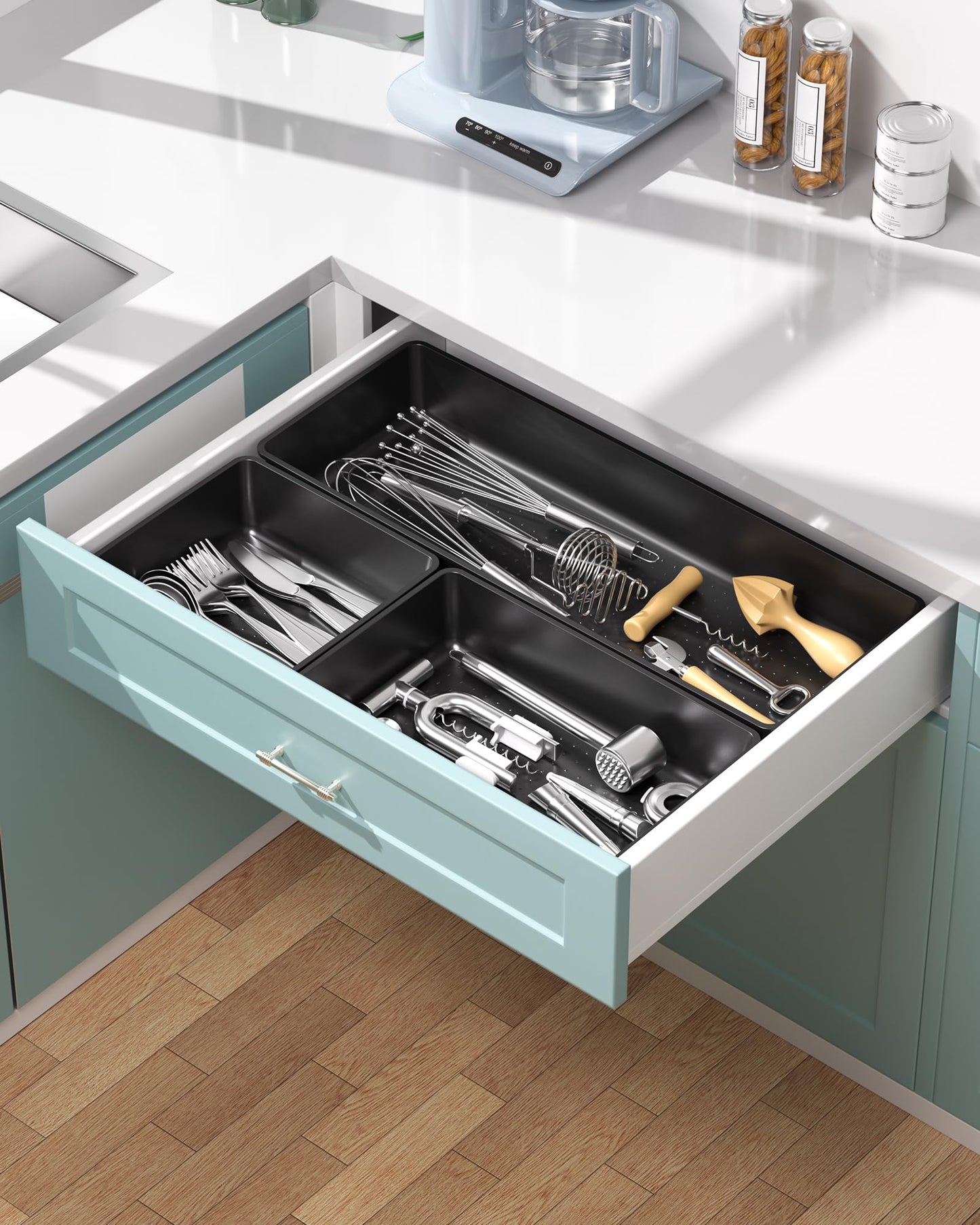 MLIKLU 10 Pack Large Size Plastic Drawer Organizers Set, 3 Sizes Desk Drawer Organizer Trays