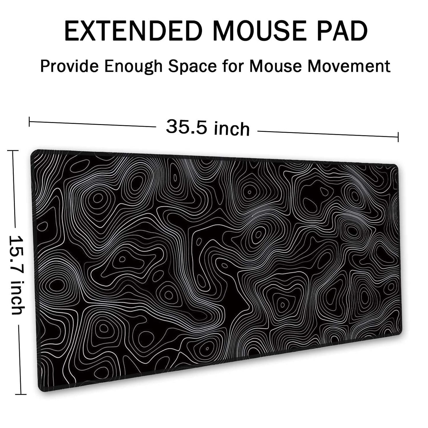 SSOIU Black Topographic Extended Gaming Mouse Pad XXL ArtSo Large Keyboard Mat Long Mousepad Desk