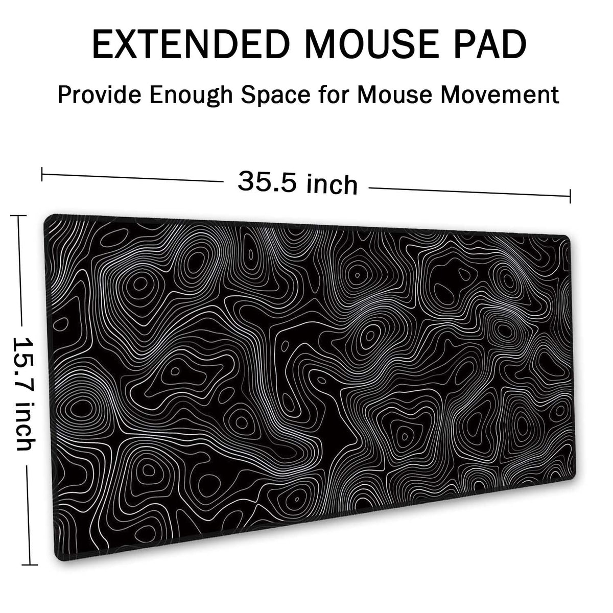 SSOIU Black Topographic Extended Gaming Mouse Pad XXL ArtSo Large Keyboard Mat Long Mousepad Desk